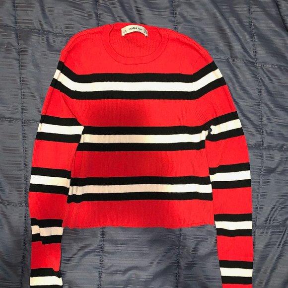 New Zara Red & Black Striped Knit Long Sleeve - Picture 8 of 12